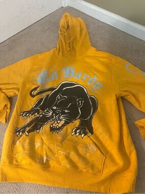 Ed Hardy Yellow Crewneck Hoodie with Black Panther Graphic
